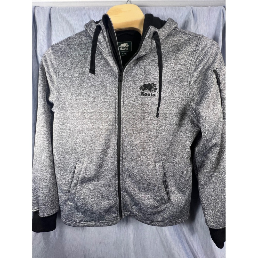 Roots Mens XL Full Zip Hoodie Salt and Pepper Heather Grey Fleece Lined Jacket